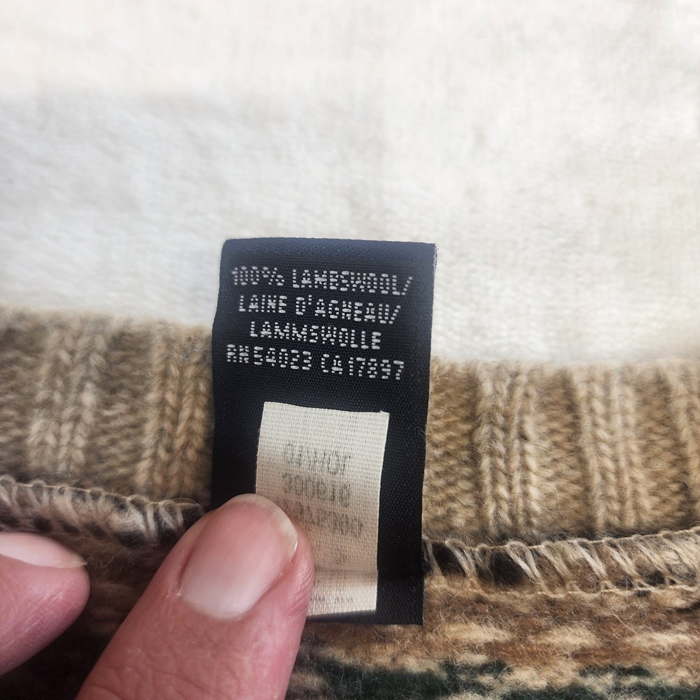 Vintage GAP Lambswool Fair Isle Sweater Large Brown Tan Crewneck Knit 727 - Picture 3 of 6